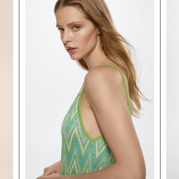 New Mango Chevron-Print Lurex Knit Midi Dress NWT Size 4 US / Small - Picture 4 of 9